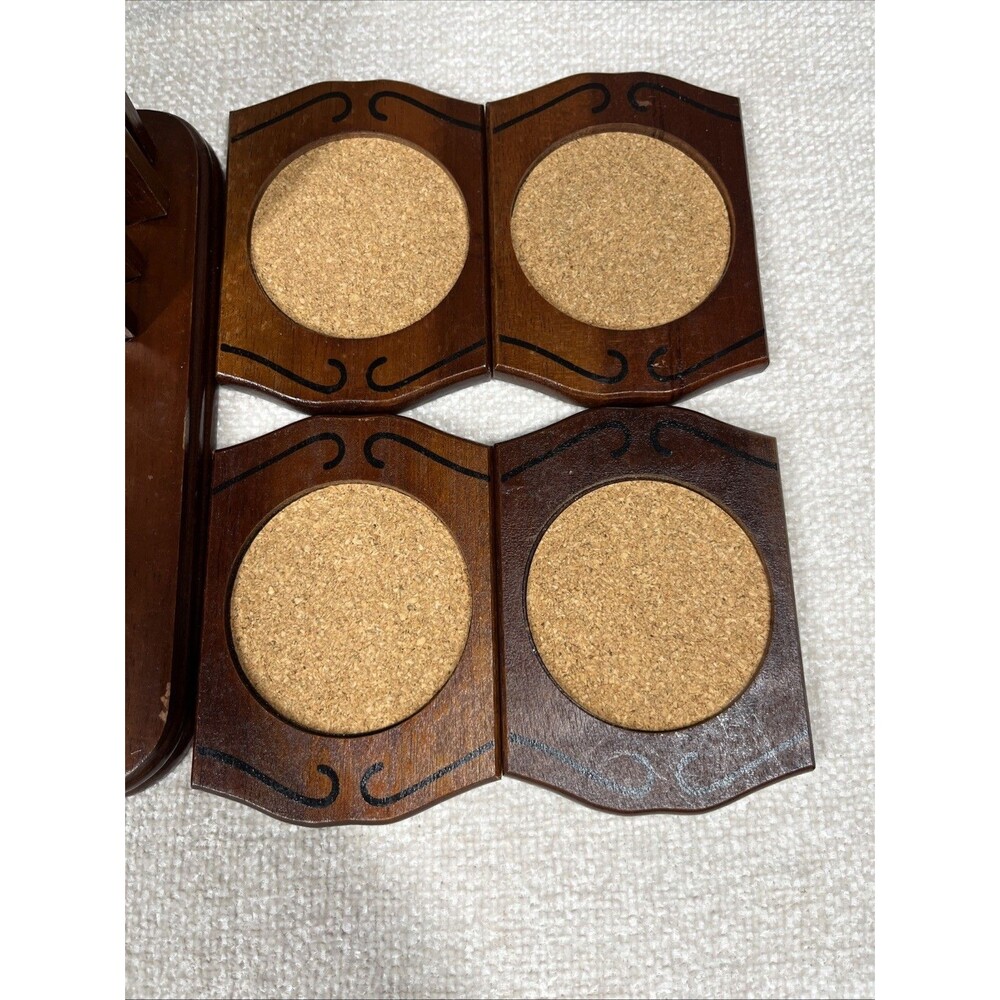 Vintage Japan 1950s Wooden 8 Coaster Set Stand Gail Craft Rare MCM Moody Barware - Picture 6 of 9
